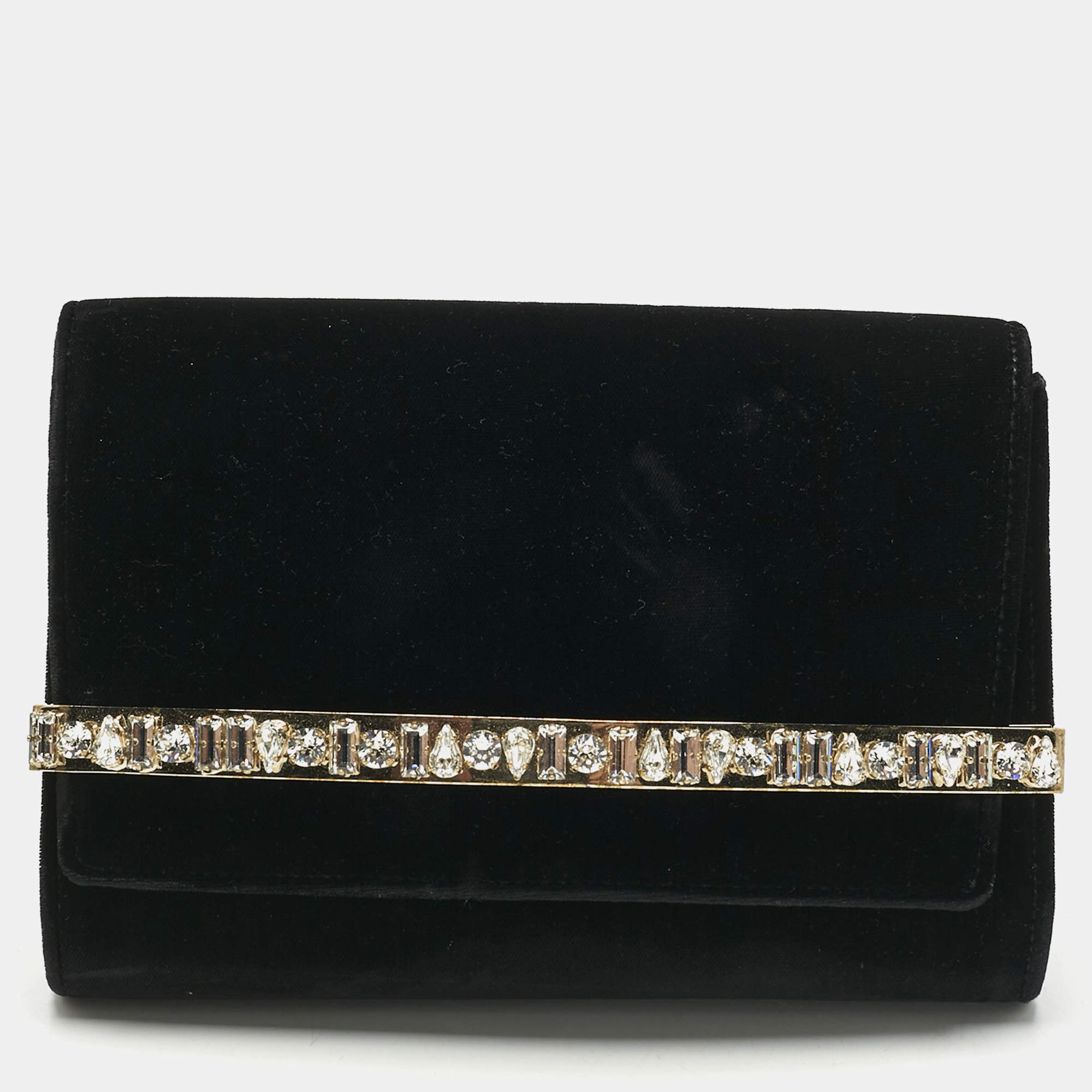 Pre Owned Jimmy Choo Black Velvet Crystal Embellished Clutch
