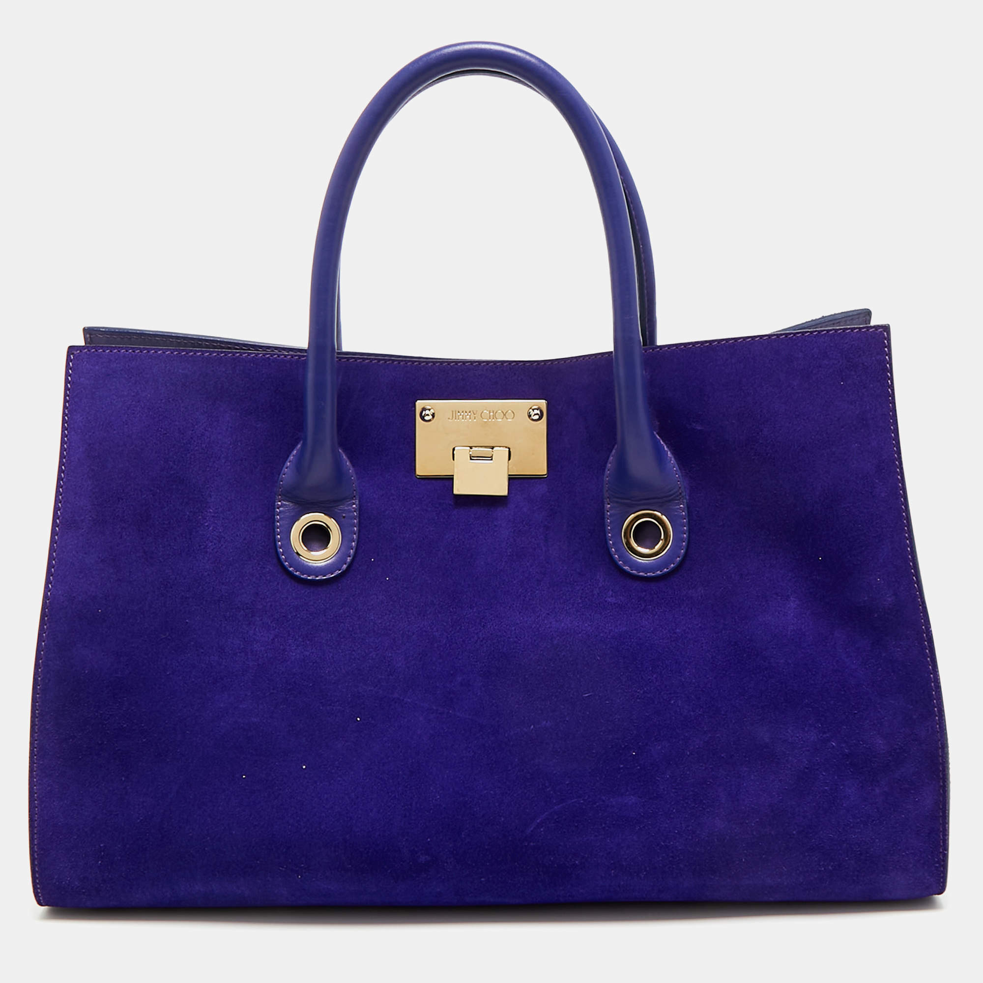 Pre Owned Jimmy Choo Purple Leather and Suede Riley Tote