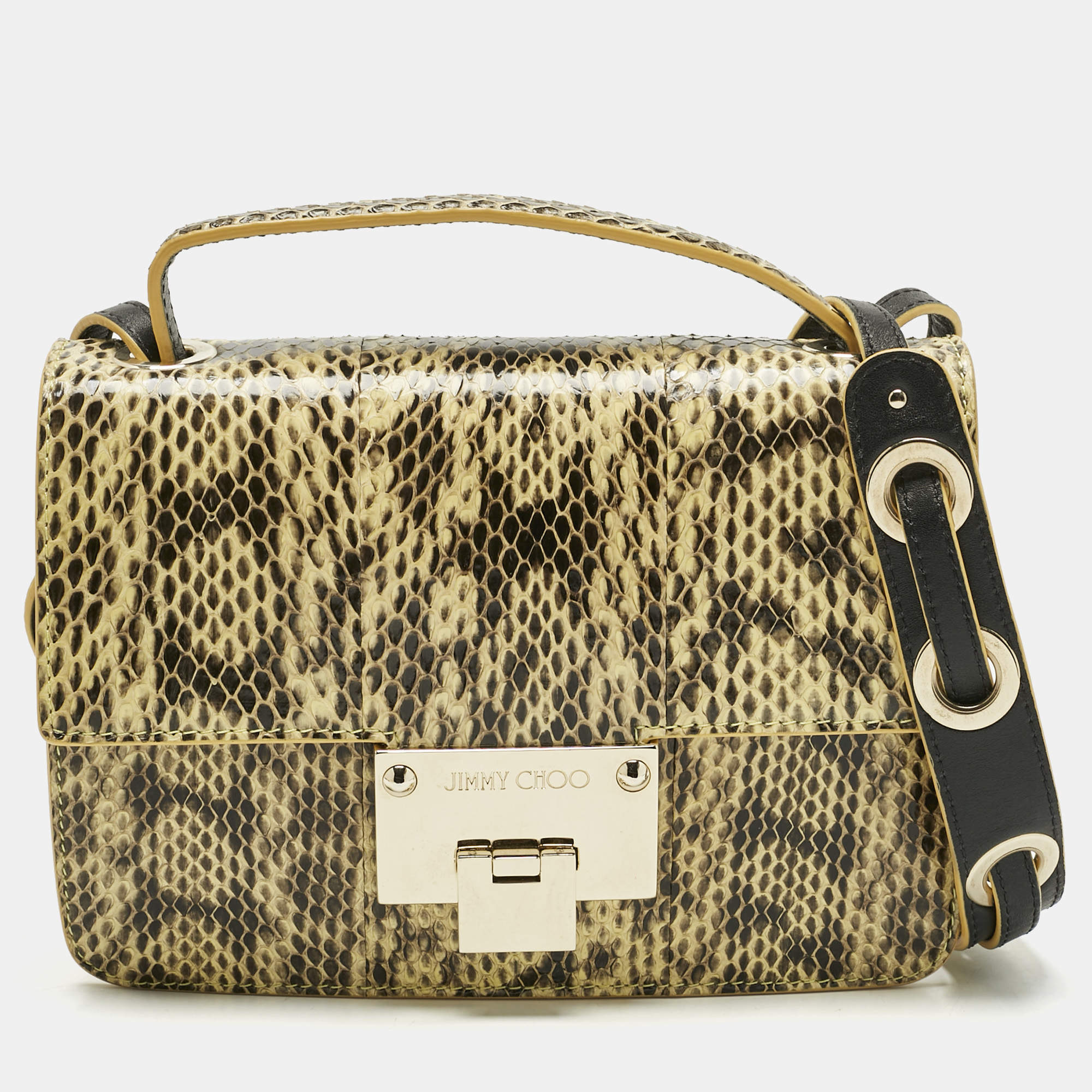 Pre Owned Jimmy Choo Yellow Snakeskin Rebel Crossbody Bag