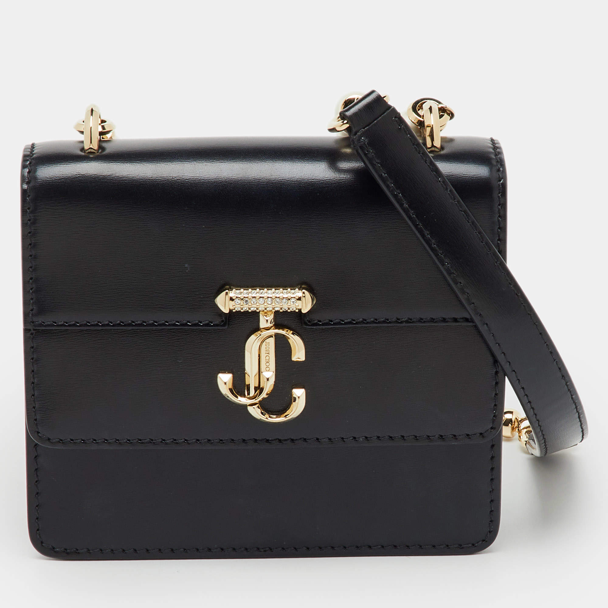 Pre Owned Jimmy Choo Black Leather Faux Pearl Varenne Shoulder Bag