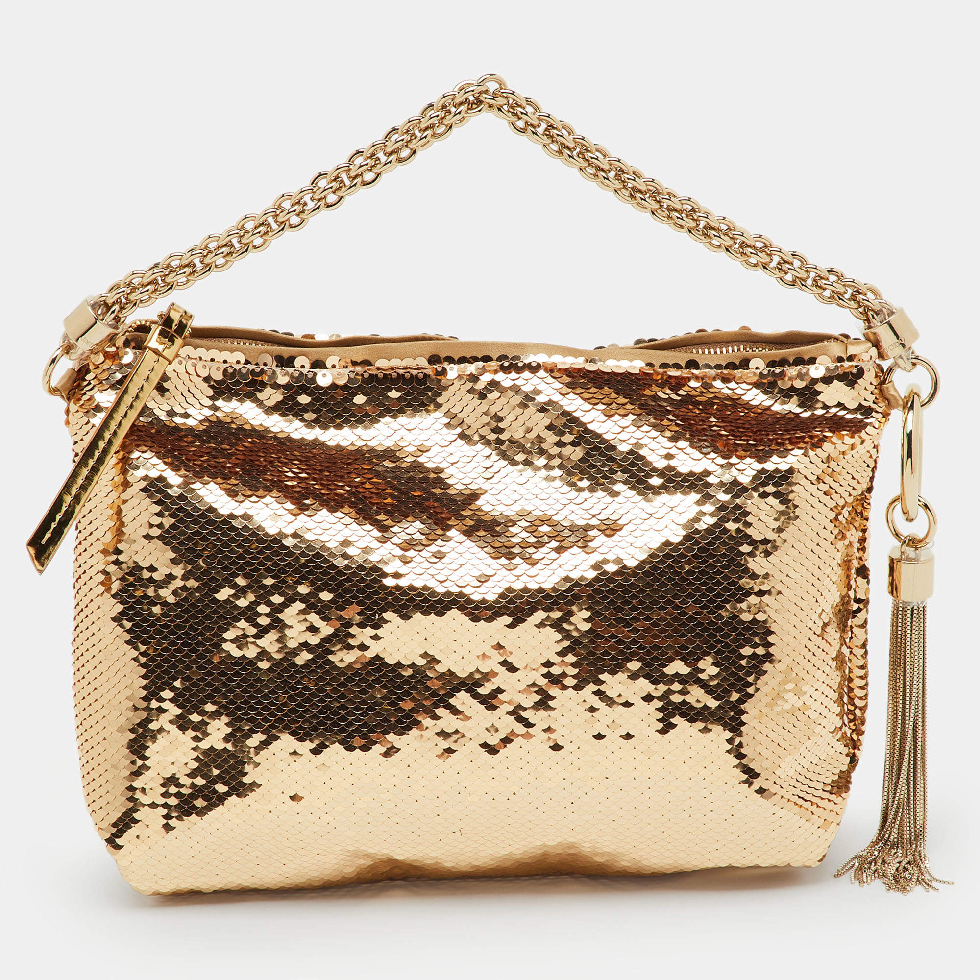Pre Owned Jimmy Choo Metallic Rose Gold Sequins Mini Callie Bag