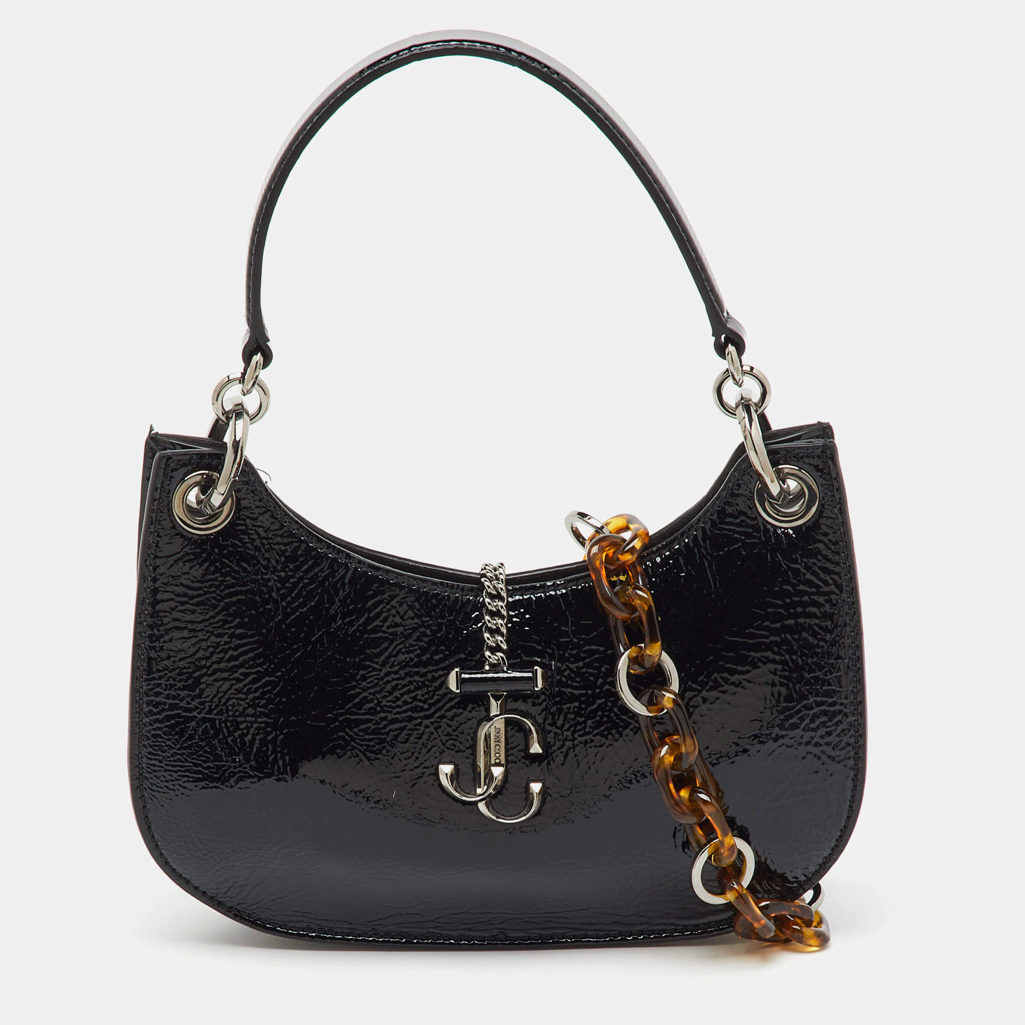 Pre Owned Jimmy Choo Black Patent Leather Varenne Hobo