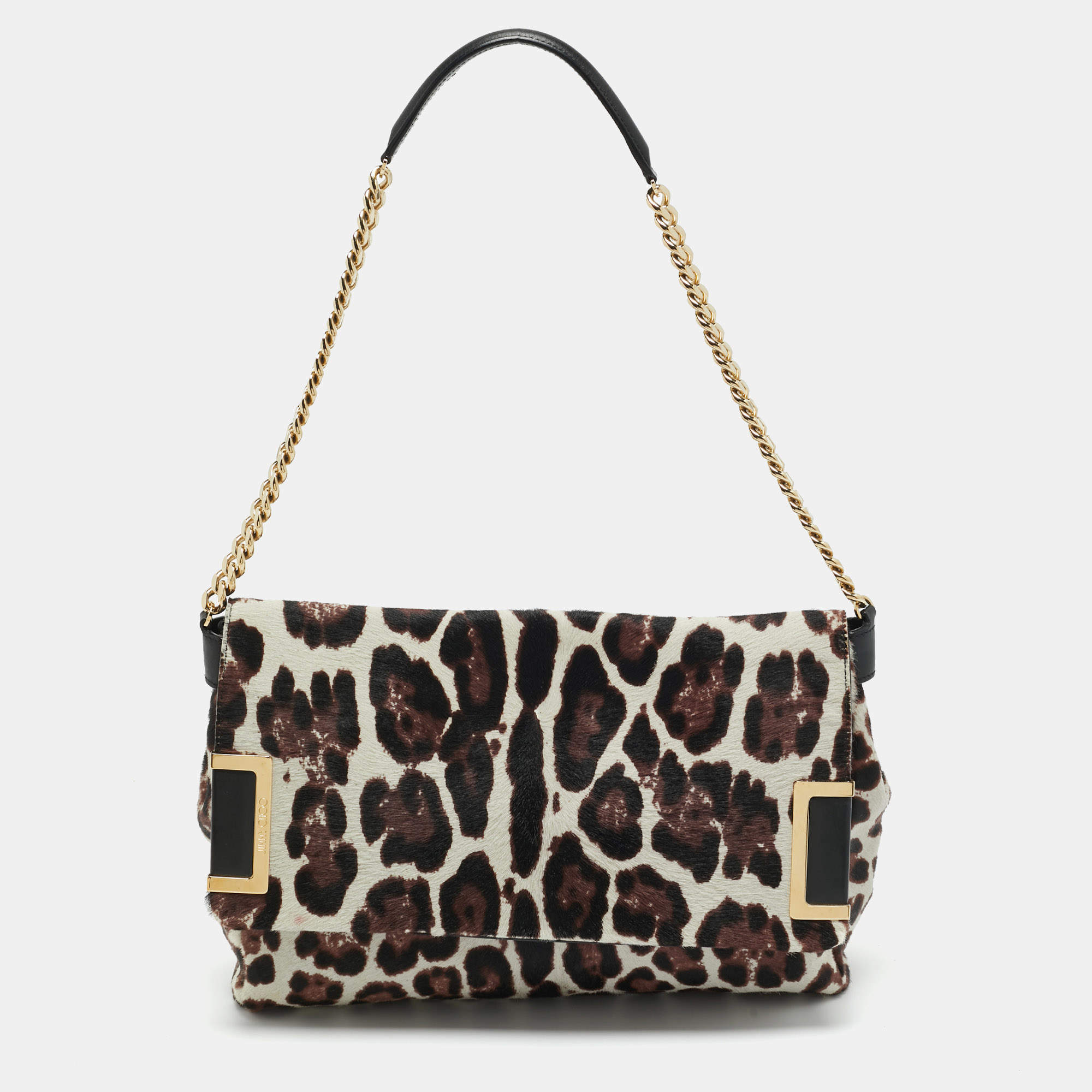 Pre Owned Jimmy Choo Burgundy/Off White Calf Hair Ally Flap Shoulder Bag