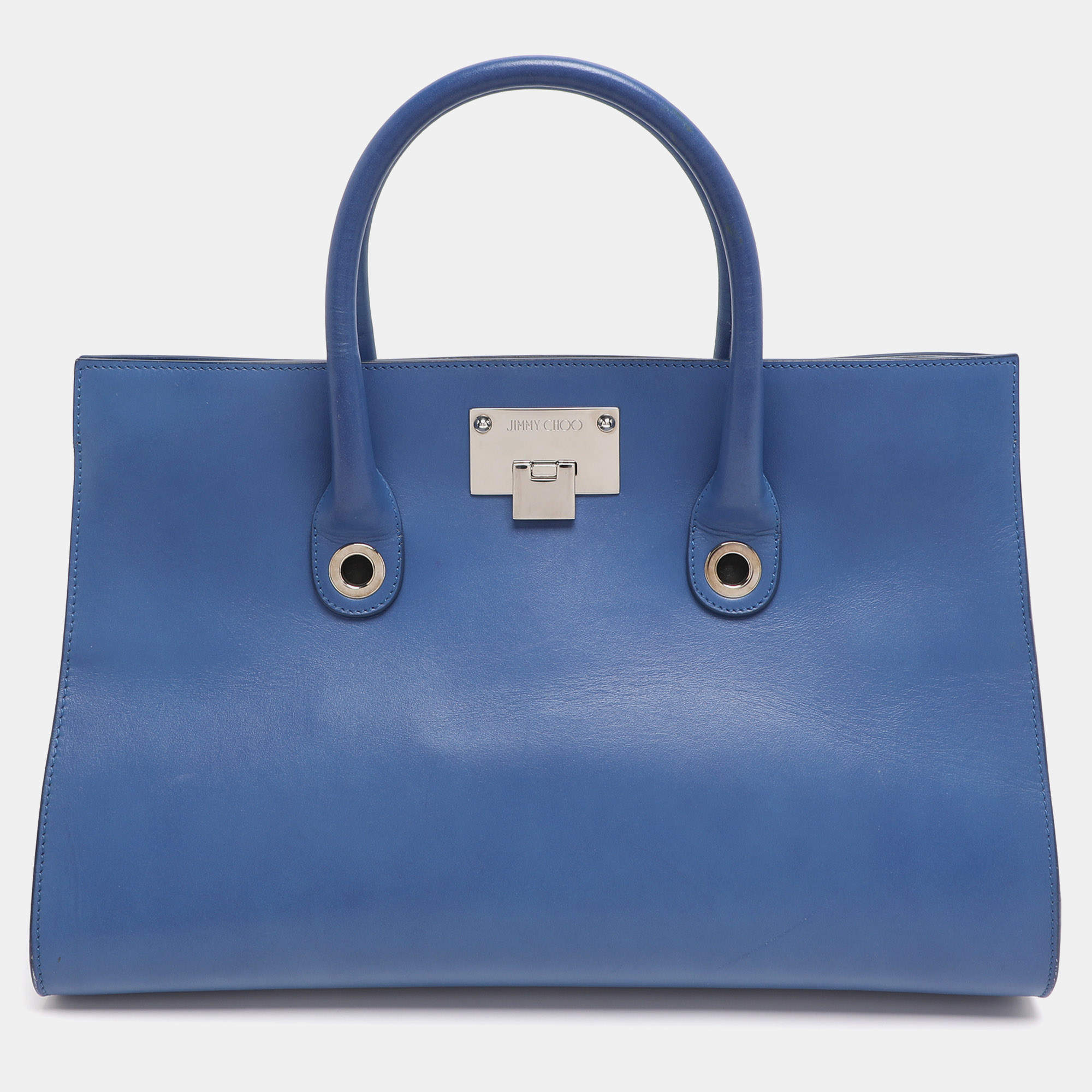 Pre Owned Jimmy Choo Blue Leather and Suede Riley Tote