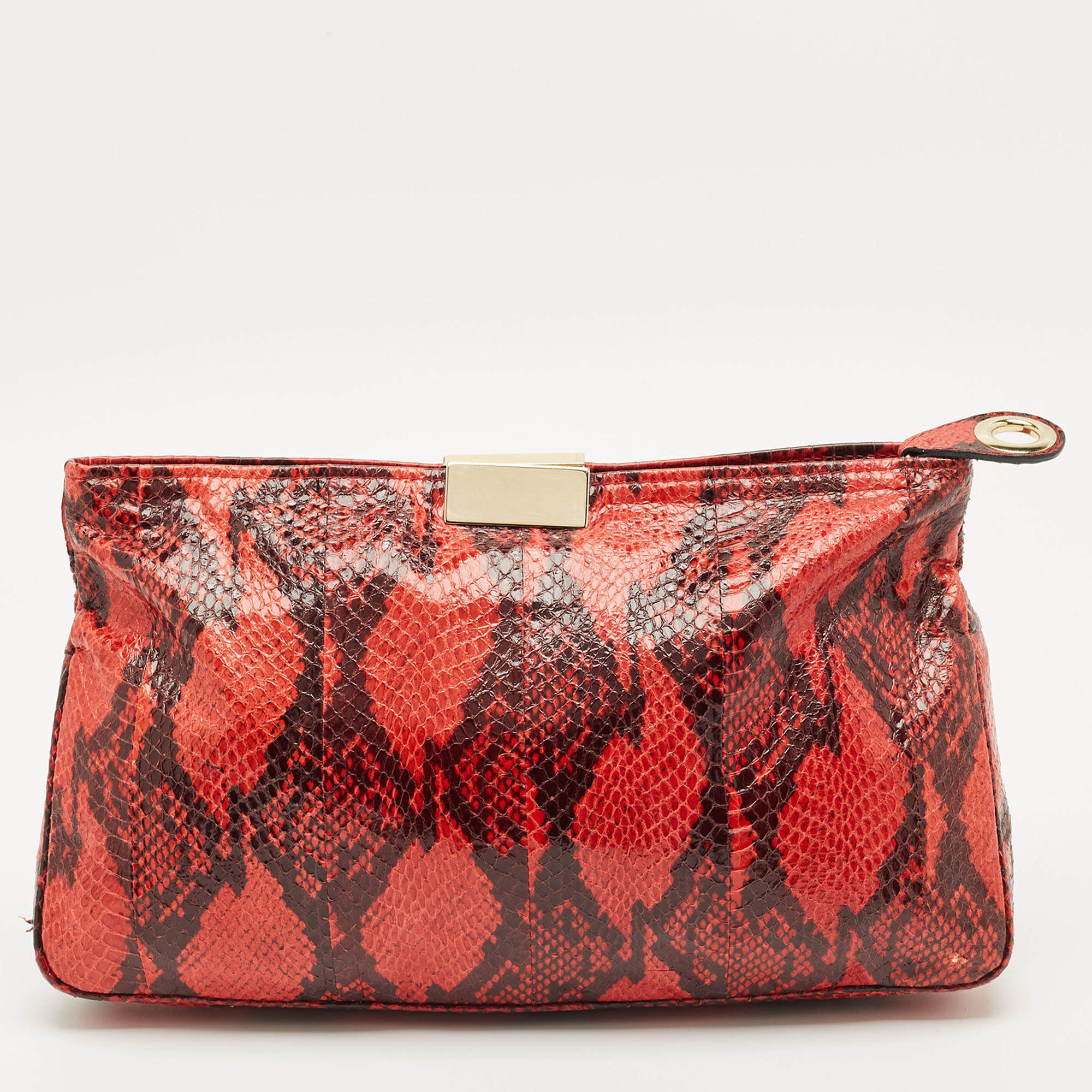 Pre Owned Jimmy Choo Red/Black Watersnake Leather Zulu Clutch