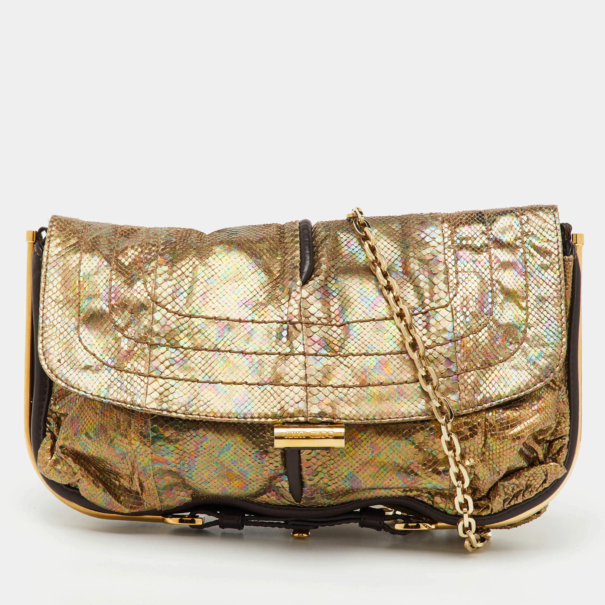 Pre Owned Jimmy Choo Metallic Multicolor Python and Leather Flap Chain Shoulder Bag