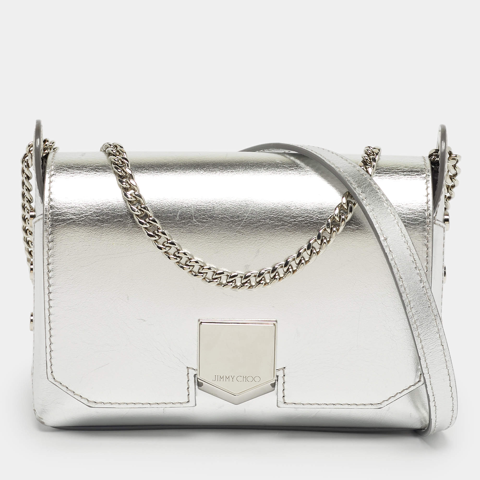 Pre Owned Jimmy Choo Silver Leather Lockett City Shoulder Bag
