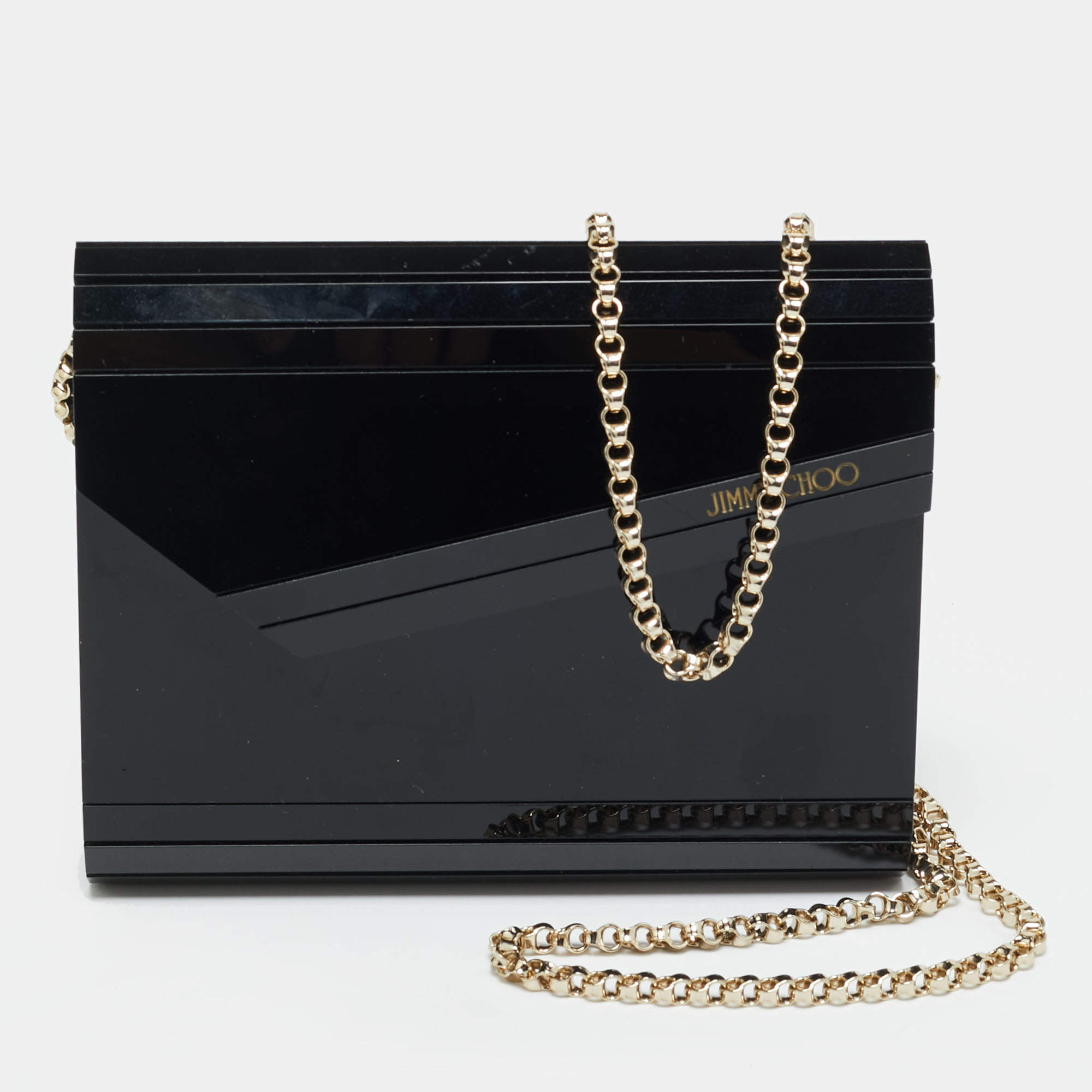 Pre Owned Jimmy Choo Black Acrylic and Leather Candy Chain Clutch 
