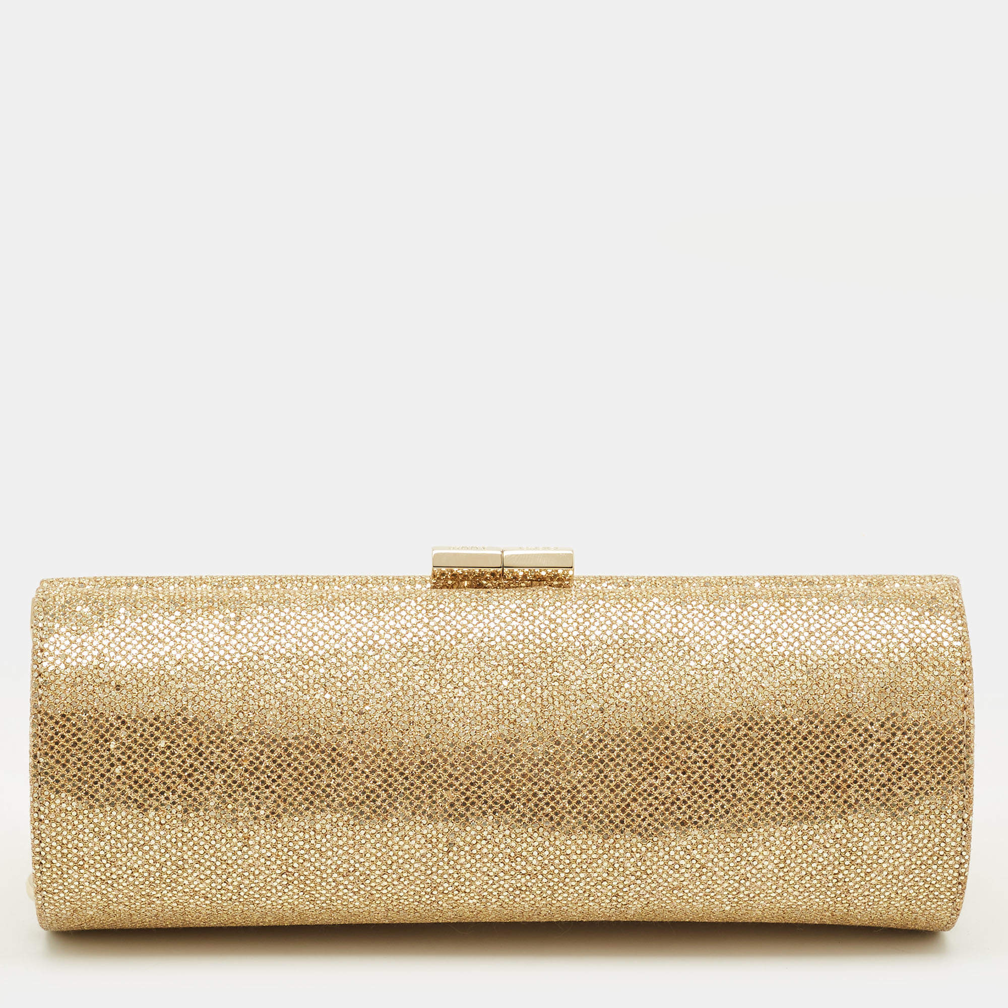 مملوكة مسبقًا Jimmy Choo Twill Tube Gold Glitter and Lurex Fabric Clutch