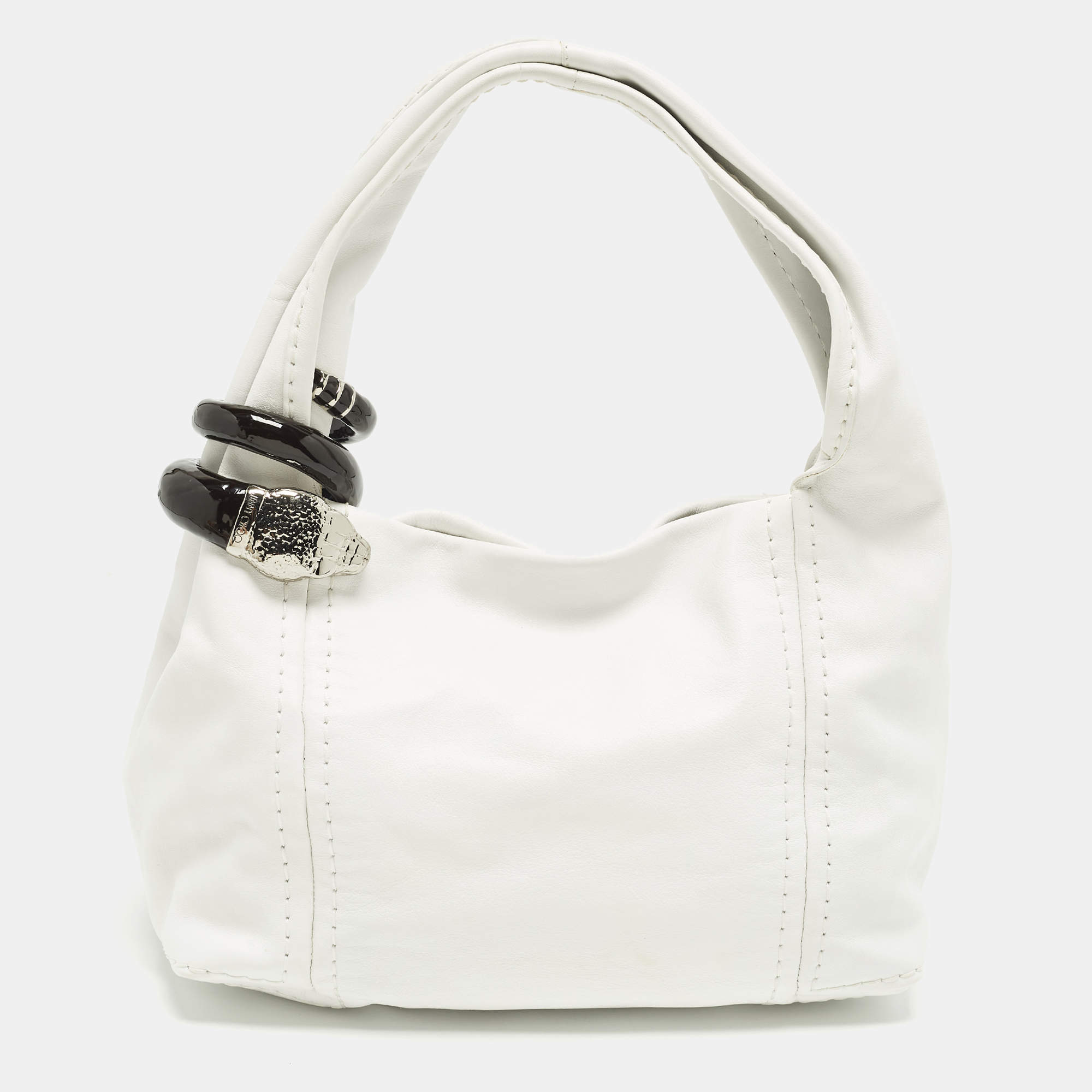 Pre Owned Jimmy Choo Saba White Leather Hobo