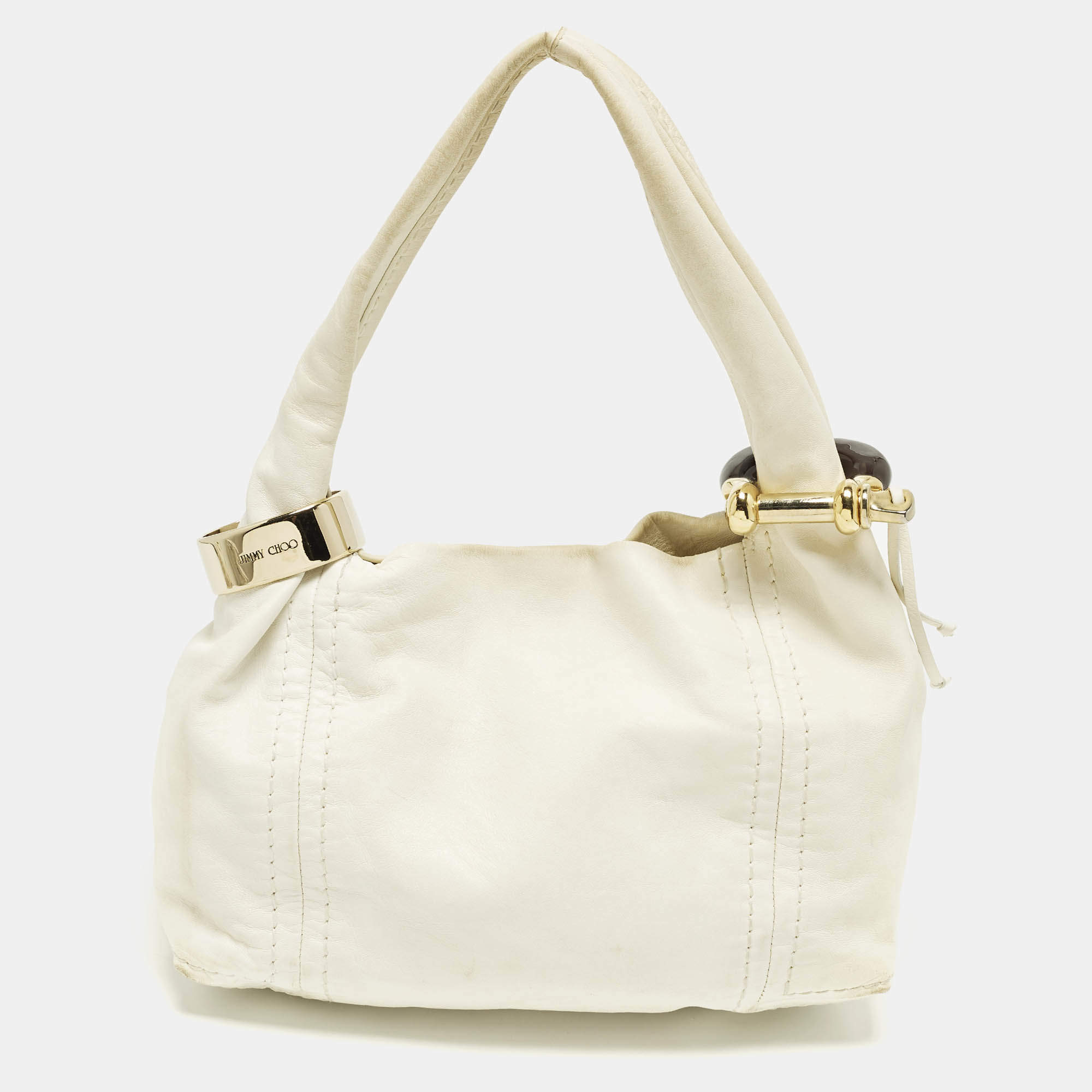 Pre Owned حقيبة هوبو جيمي تشو سابا جلد أبيض