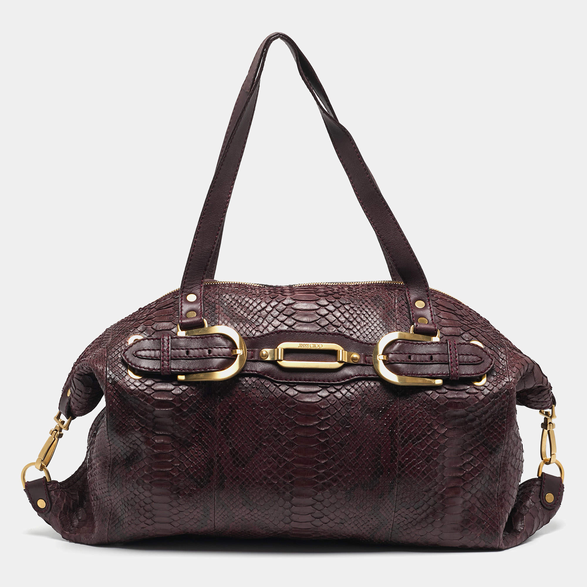 Pre Owned Jimmy Choo Purple Python and Leather Weekender