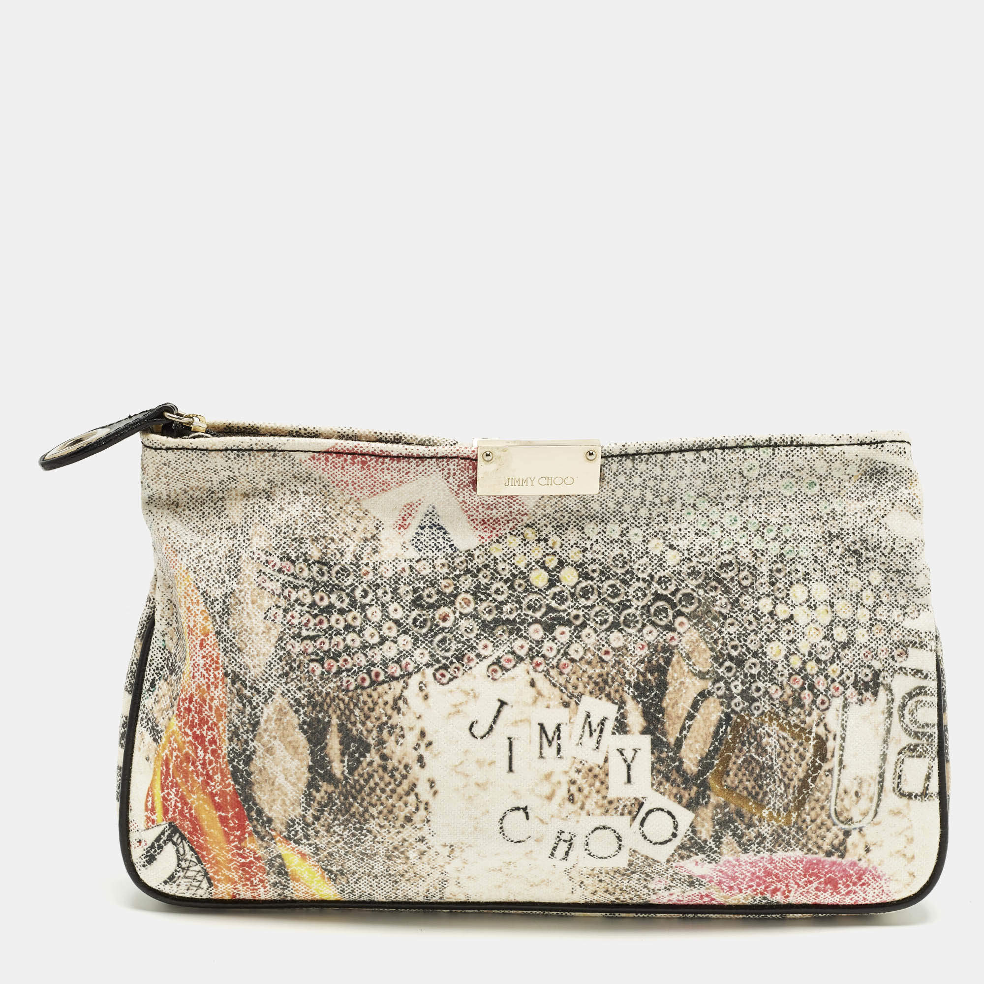 Pre Owned Jimmy Choo Zulu Multicolor Printed Coated Canvas Clutch