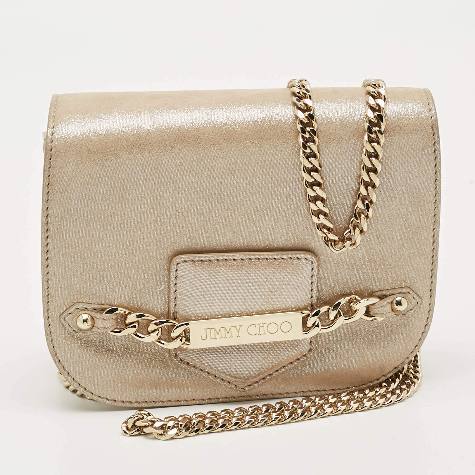 Pre Owned Jimmy Choo Shadow Iridescent Leather Chain Crossbody Bag