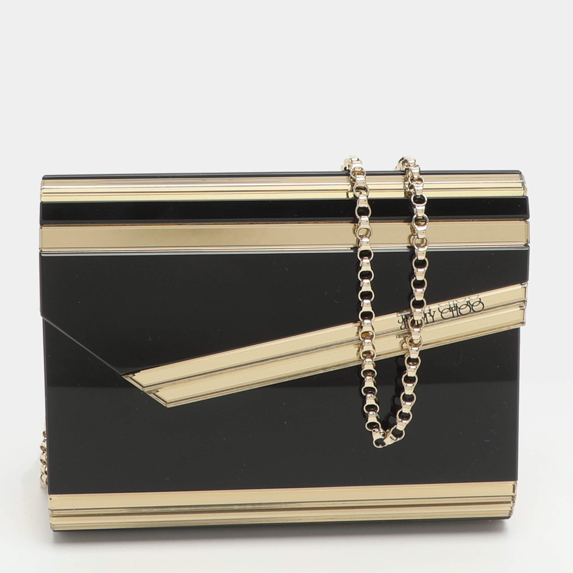 Pre Owned Jimmy Choo Candy Black/Gold Acrylic Chain Clutch