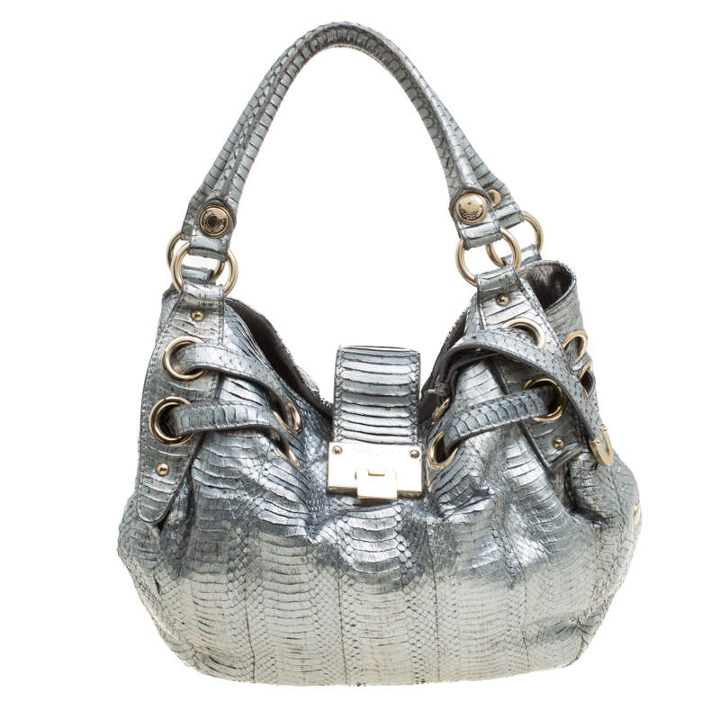 Jimmy Choo Silver Python Embossed Leather Riki Tote