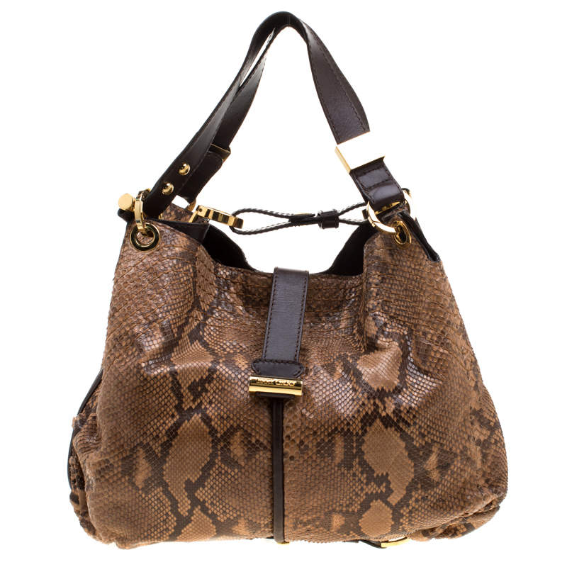 Pre Owned Jimmy Choo Brown Python and Leather Alex Tote