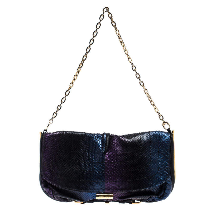 مملوكة مسبقًا Jimmy Choo Multicolor Metallic Python Frame Flap Chain Shoulder Bag
