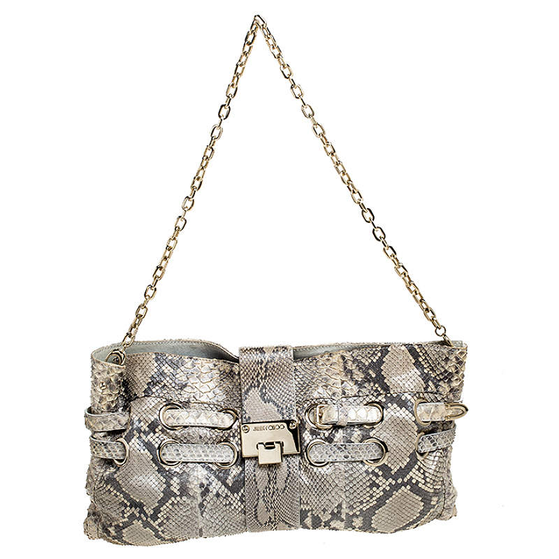 مملوكة مسبقًا Jimmy Choo Beige Python Riki Shoulder Bag