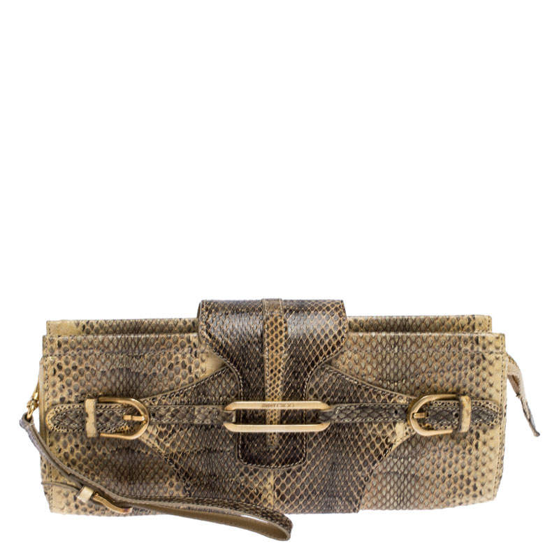 Pre Owned حقيبة كلتش جيمي تشو توليتا جلد ثعبان سوداء/ كريمية