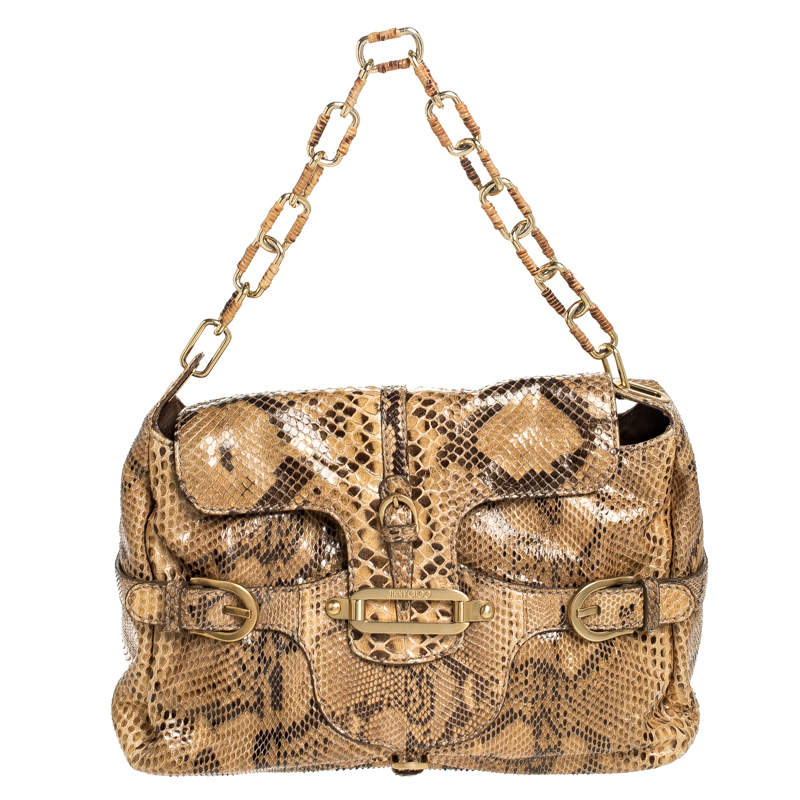 Pre Owned Jimmy Choo Brown Python Tulita Shoulder Bag