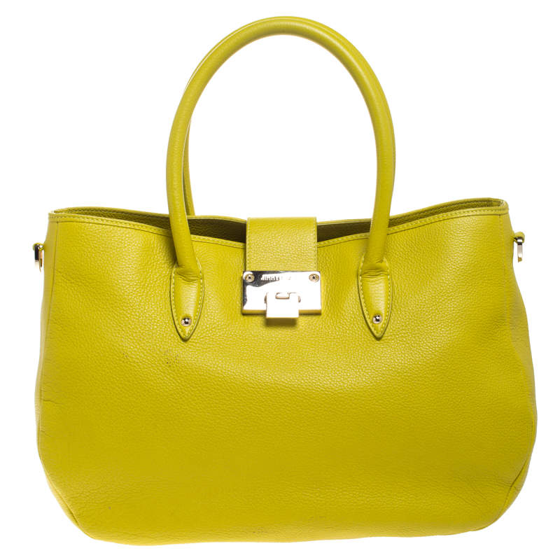 Pre Owned Jimmy Choo Neon Yellow Leather Rania Tote