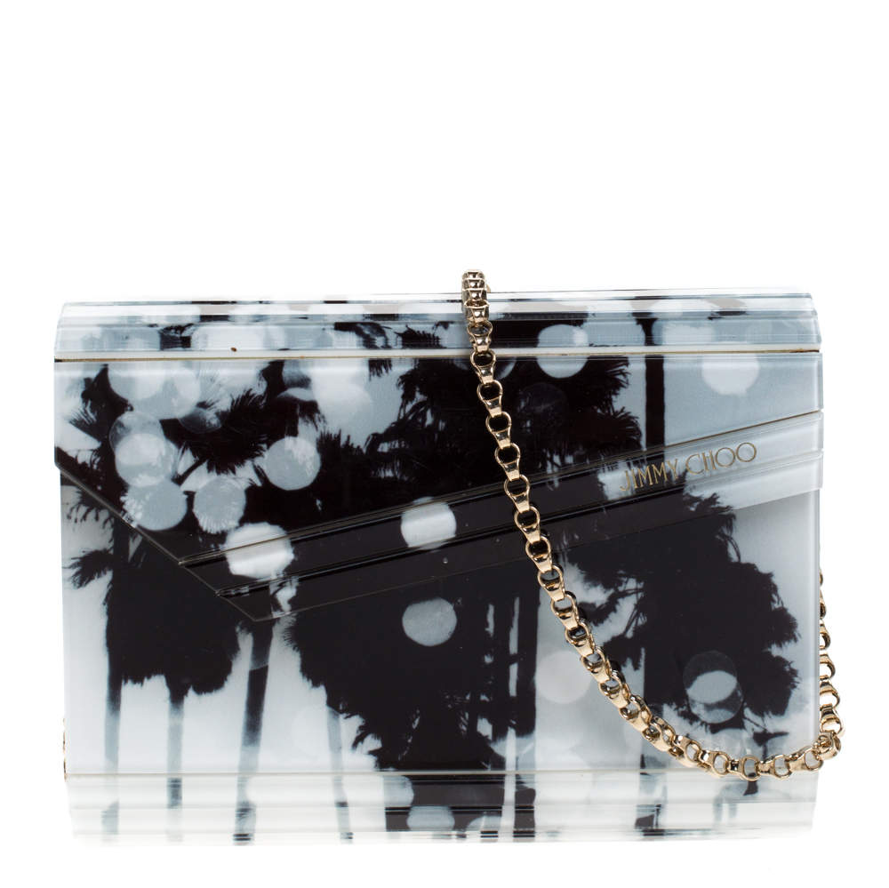 مملوكة مسبقًا Jimmy Choo Black/White Printed Acrylic Candy Clutch Bag