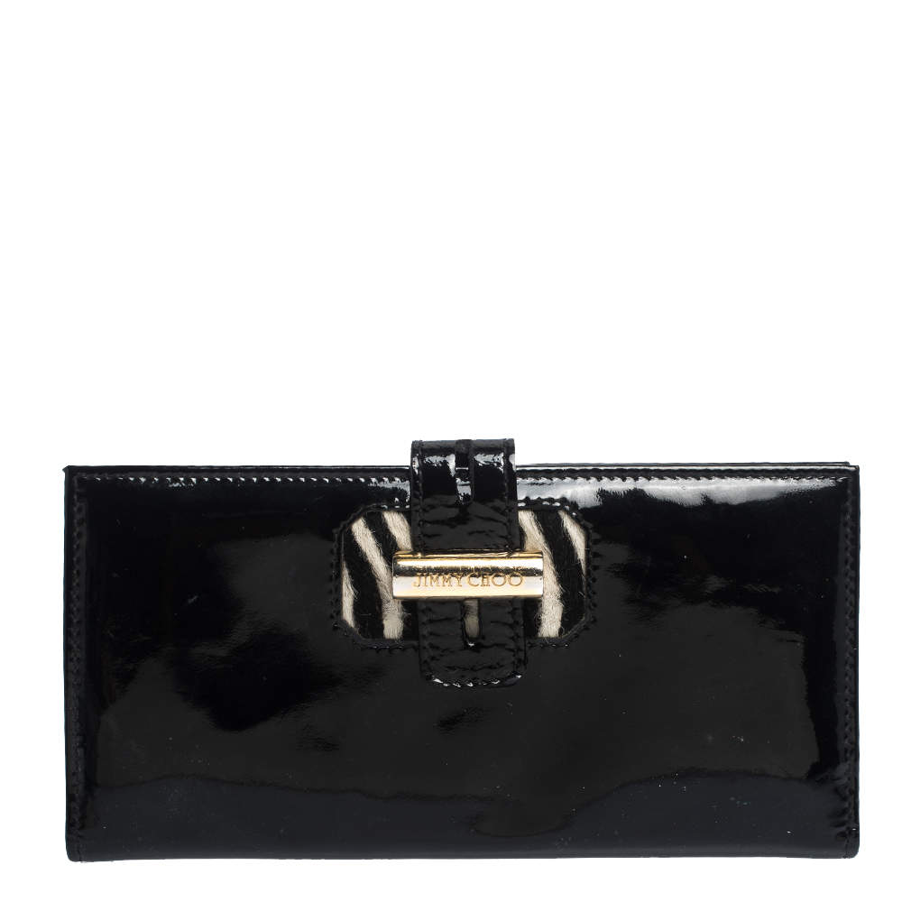 Pre Owned Jimmy Choo Black Patent Leather Continental Wallet