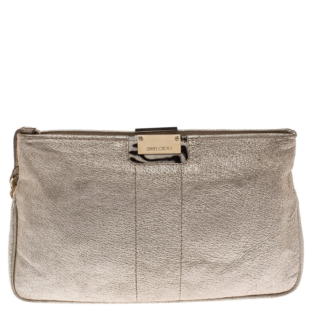 Pre Owned Jimmy Choo Metallic Gold Leather Zulu Clutch
