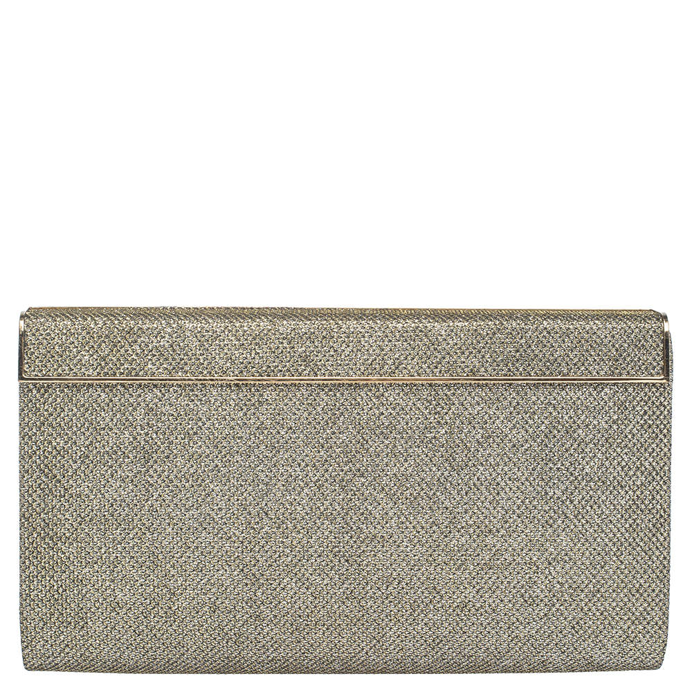 Pre Owned Jimmy Choo Metallic Gold Glitter Fabric Frame Clutch 