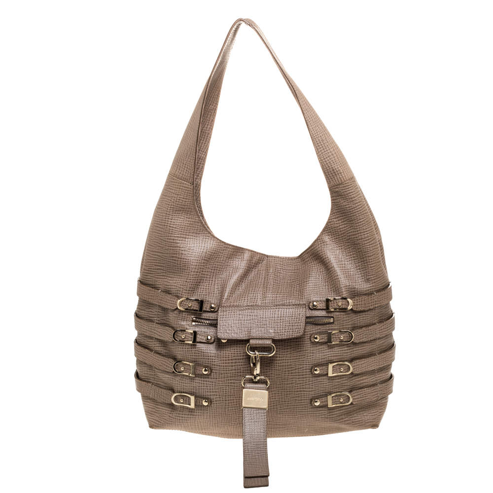 Jimmy Choo Beige Textured Leather Bardia Buckle Hobo