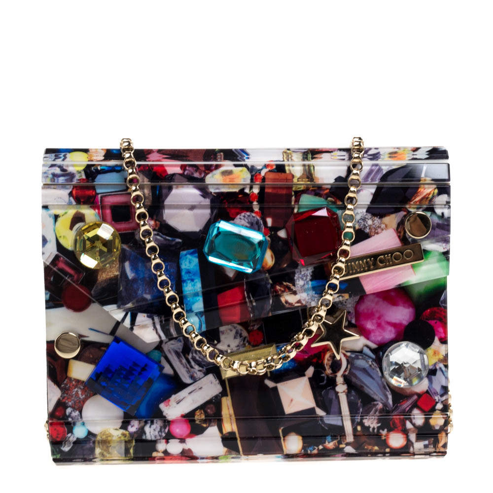 Jimmy Choo Multicolor Acrylic Candy Embellished Chain Clutch