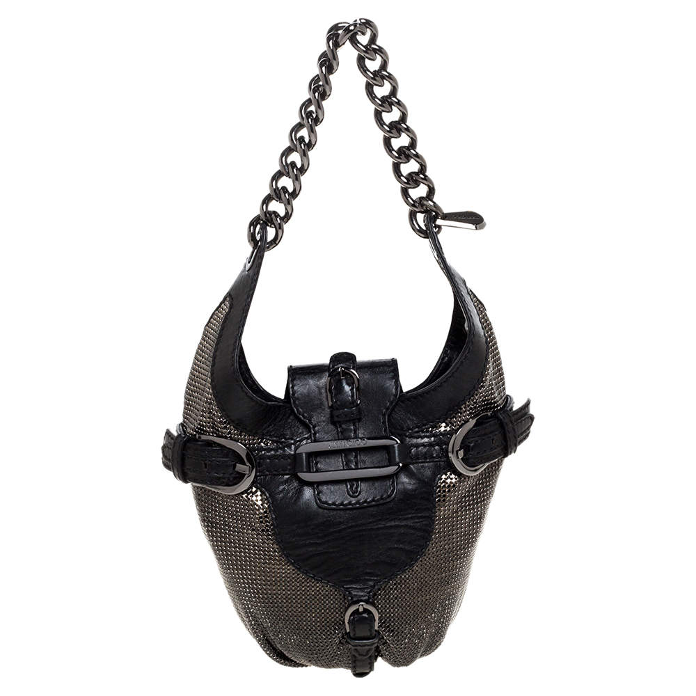 Pre Owned Jimmy Choo Black Leather and Chainmail Tulita Hobo