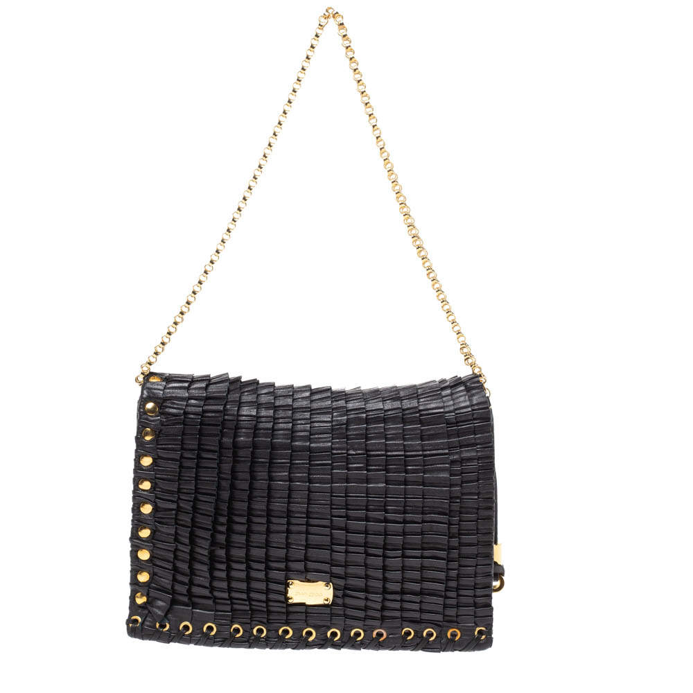 مملوكة مسبقًا Jimmy Choo Black Leather Pleated Cristina Shoulder Bag