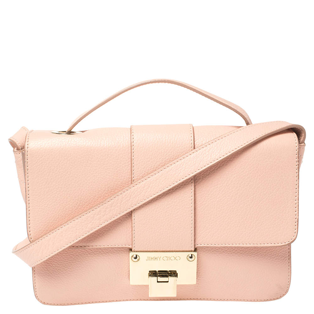 Pre Owned Jimmy Choo Light Pink Leather Rebel Top Handle Bag