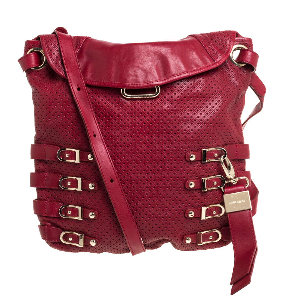 Jimmy Choo Red Perforated Leather Brina Shoulder Bag