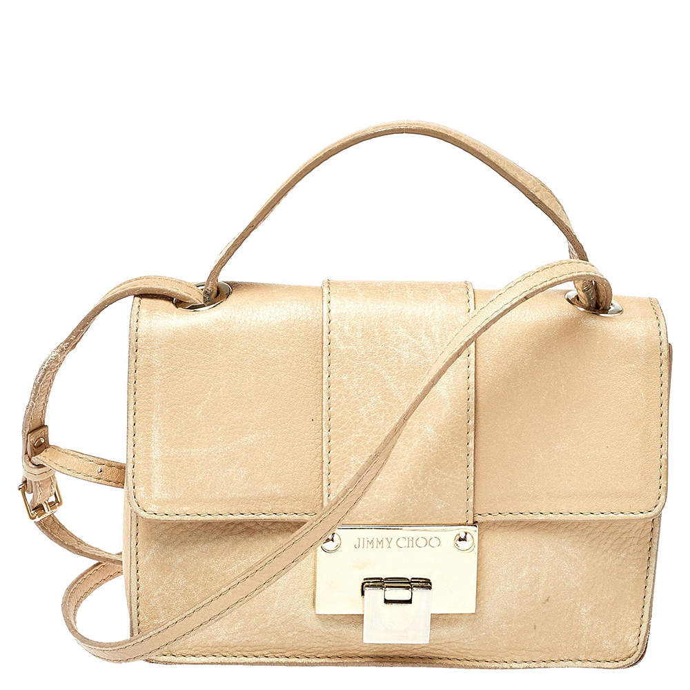 Jimmy Choo Beige Leather Rebel Top Handle Bag