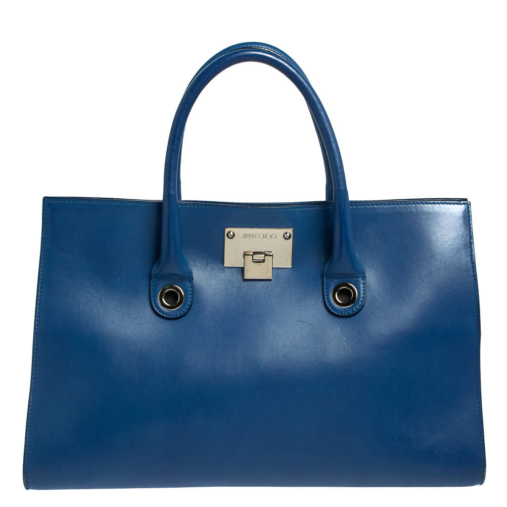 مملوكة مسبقًا Jimmy Choo Blue Leather Riley Tote