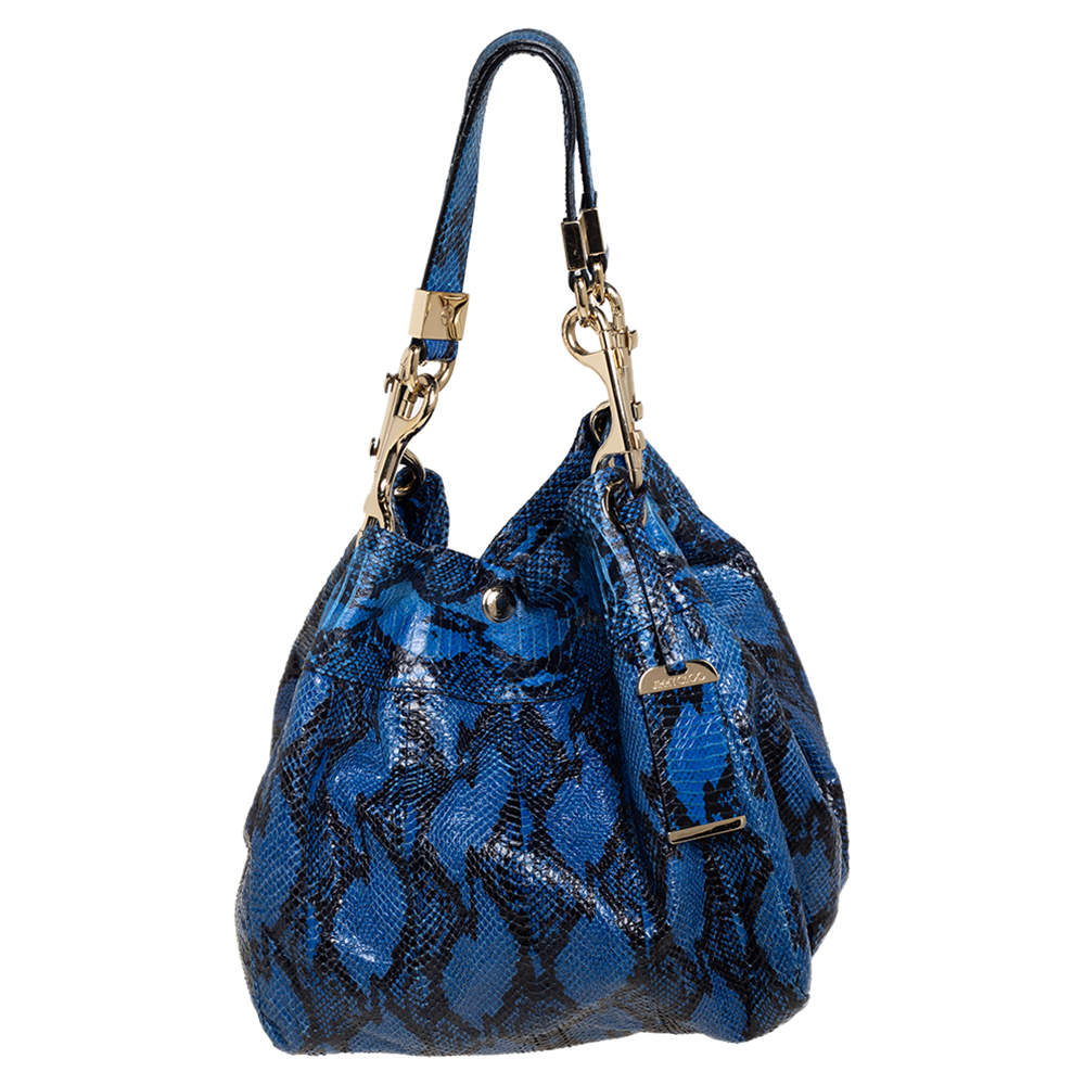 Pre Owned حقيبة هوبو جيمي تشو لولا جان جلد ثعبان أزرق و أسود