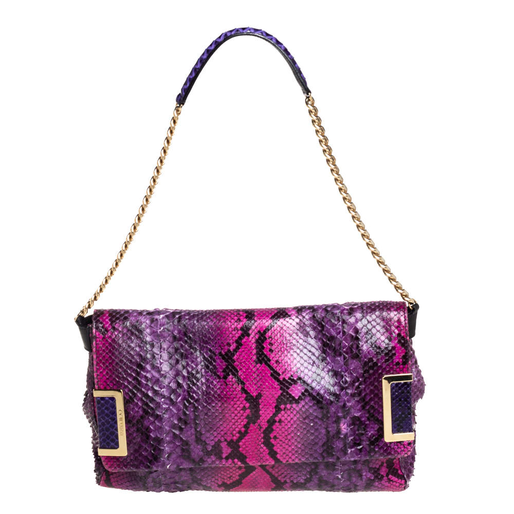 Pre Owned Jimmy Choo Multicolor Python Flap Chain Shoulder Bag