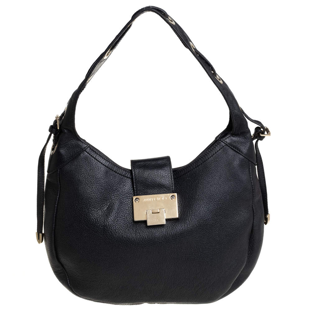 Pre Owned حقيبة يد هوبو جيمي تشو جلد أسود