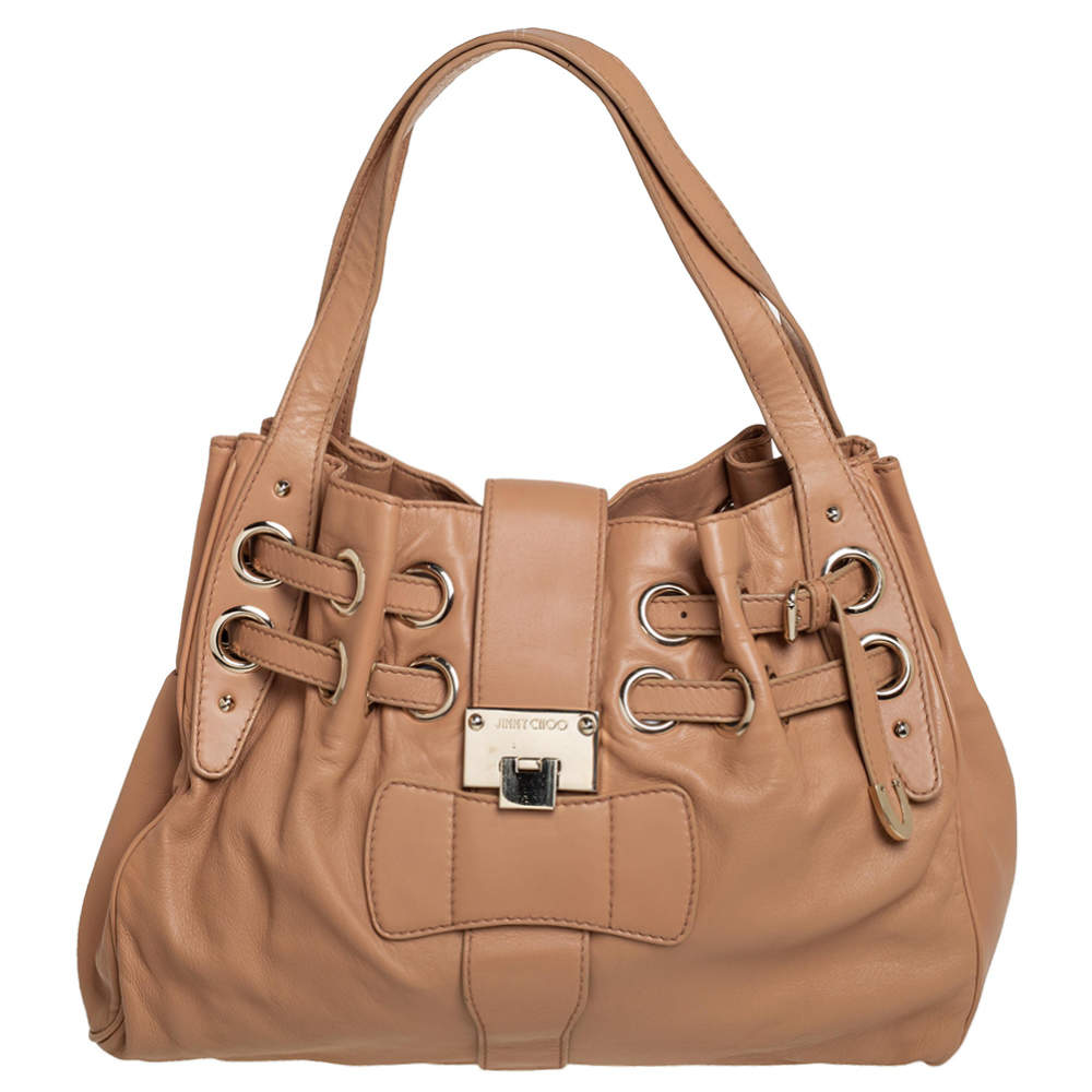 Pre Owned Jimmy Choo Beige Leather Ramona Shoulder Bag