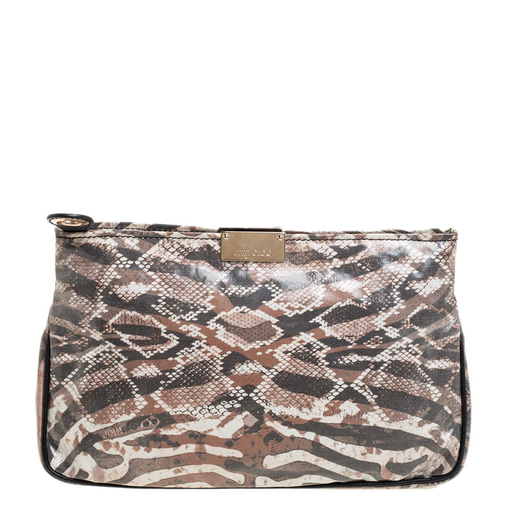 مملوكة مسبقًا حقيبة كلتش جيمي تشو درك جلد لامع طباعة ثعبان ثلاثي اللون