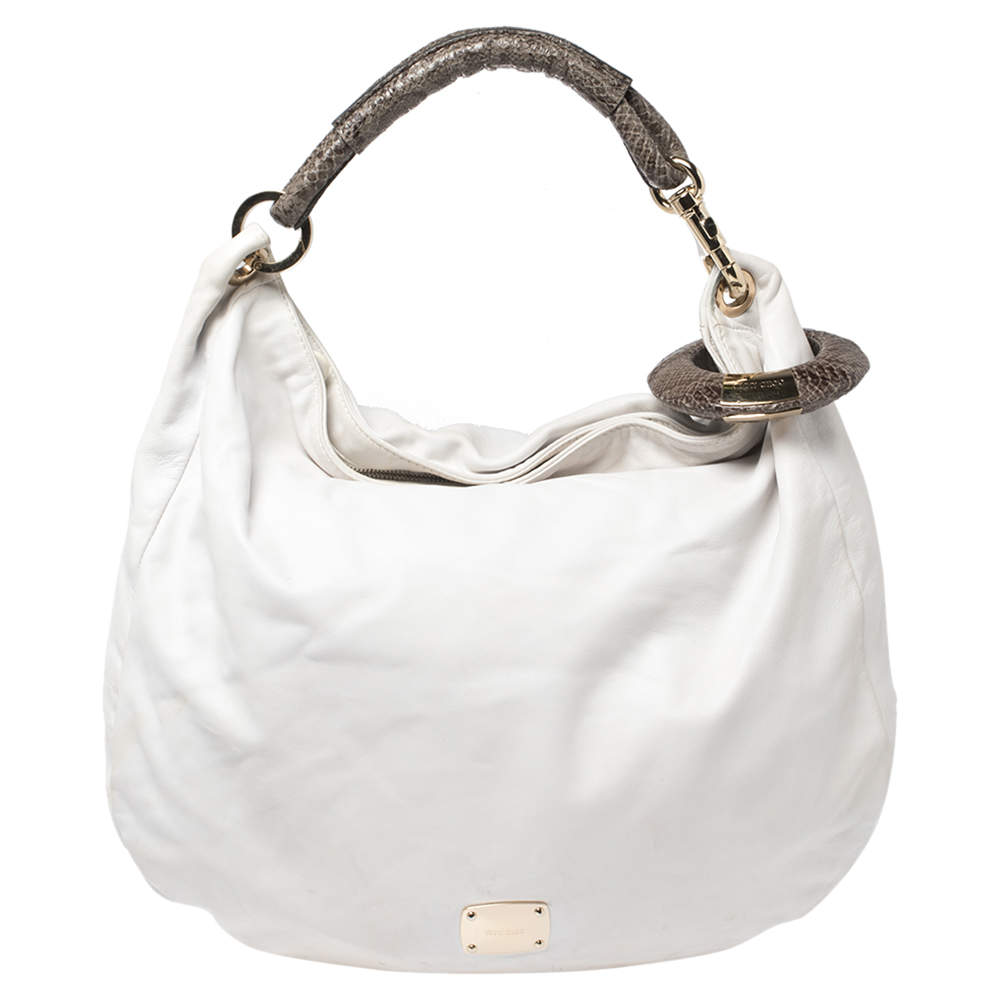 مملوكة مسبقًا حقيبة جيمي تشو سكاي جلد أبيض بطوق