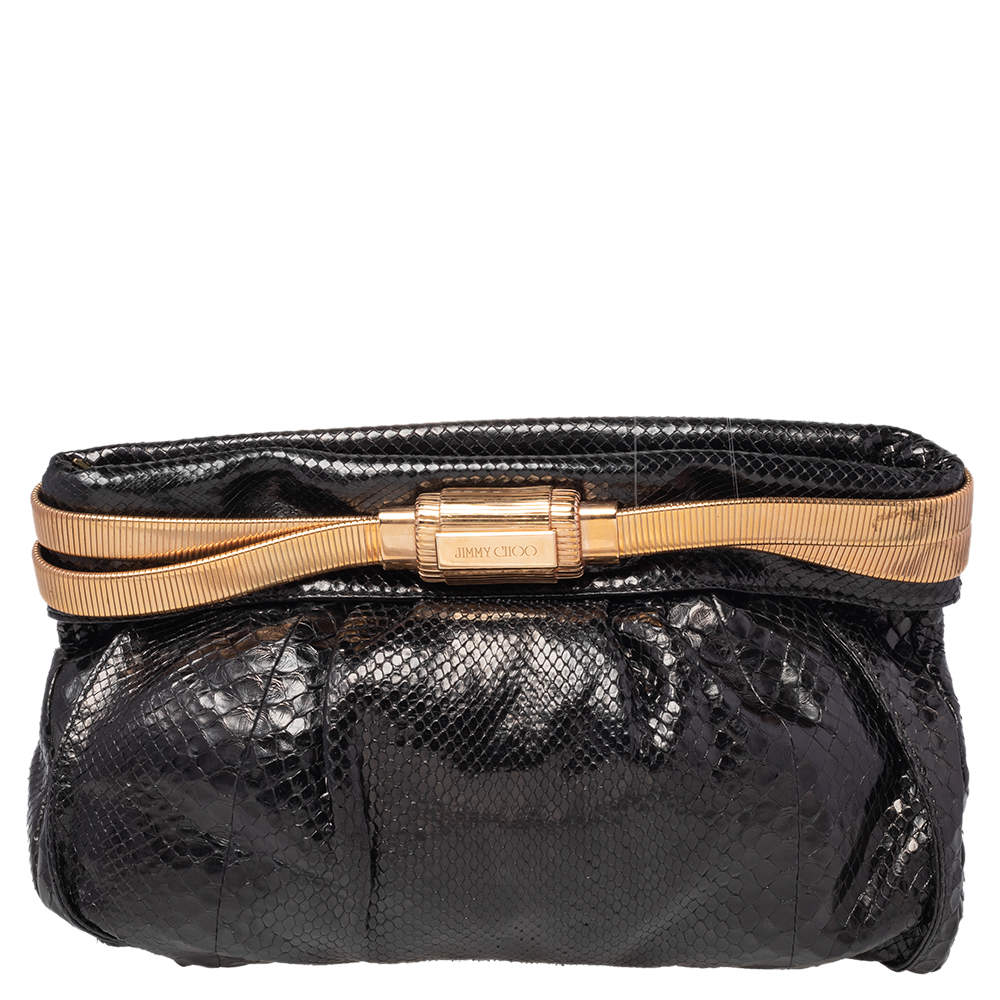 Pre Owned Jimmy Choo Python Oversized Top Zip Clutch 
