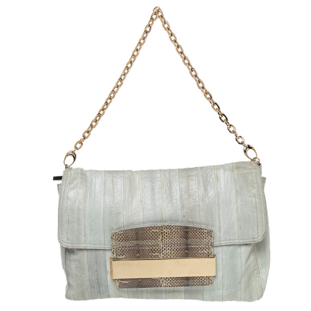 مملوكة مسبقًا Jimmy Choo Light Grey/Brown Eel And Python Leather Carolina Shoulder Bag
