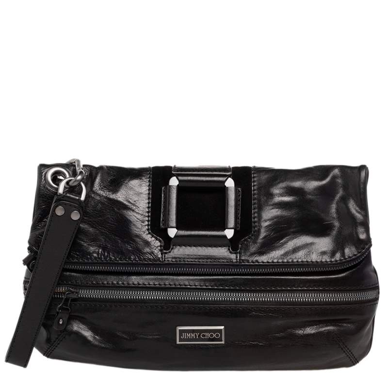 Pre Owned حقيبة كلتش جيمي حمالة معصم واسعة مارين سويدي وجلد أسود