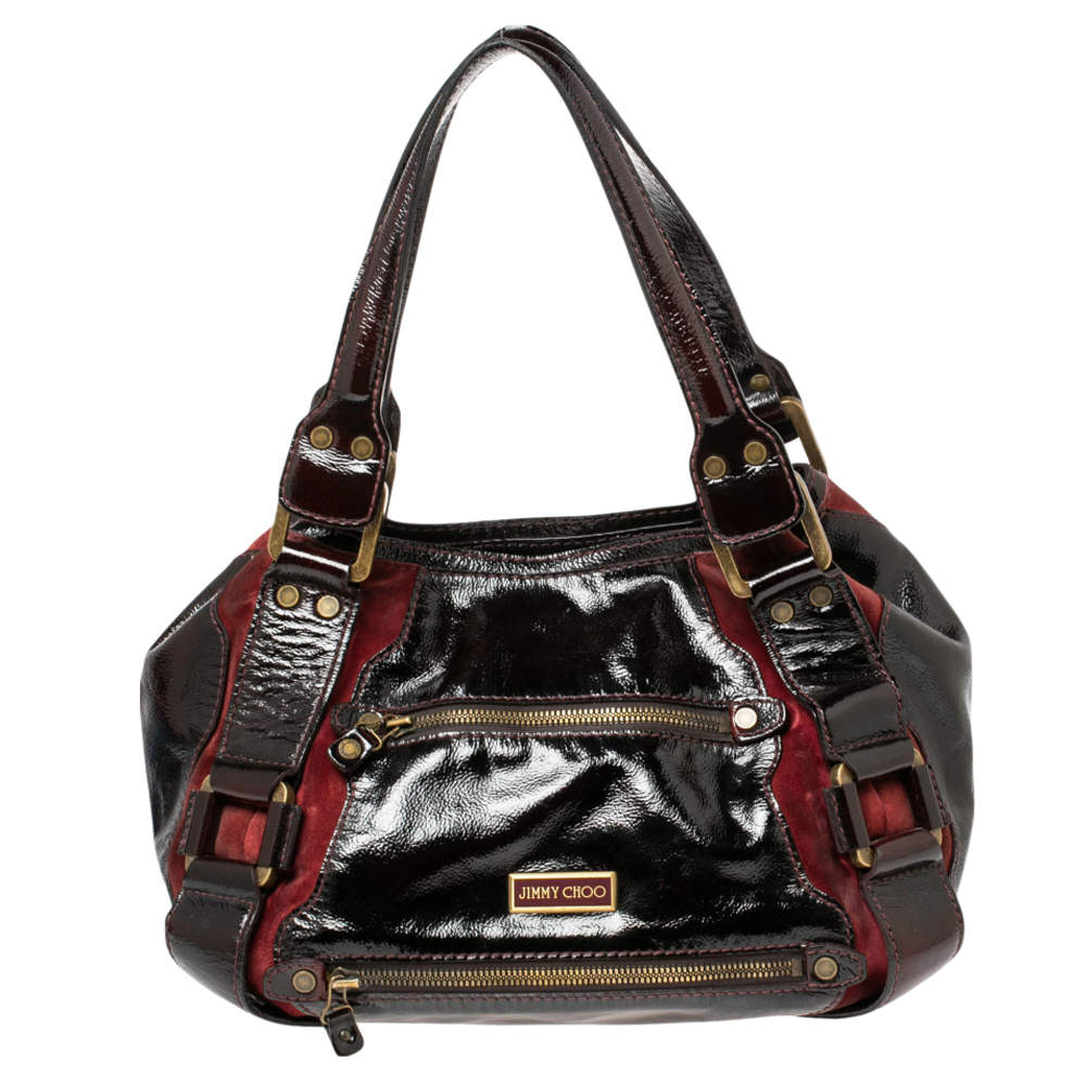 مملوكة مسبقًا Jimmy Choo Two Tone Red Patent Leather and Suede Mahala Bag