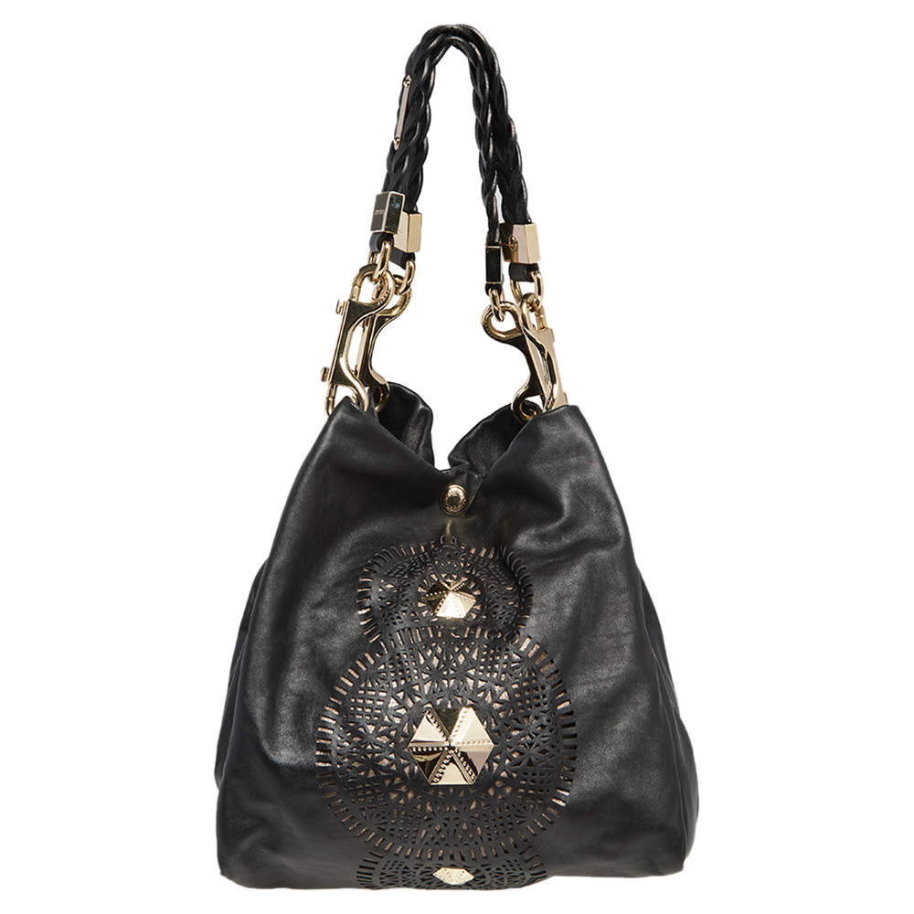 Pre Owned Jimmy Choo Black Cut Out Leather Lohla Hobo
