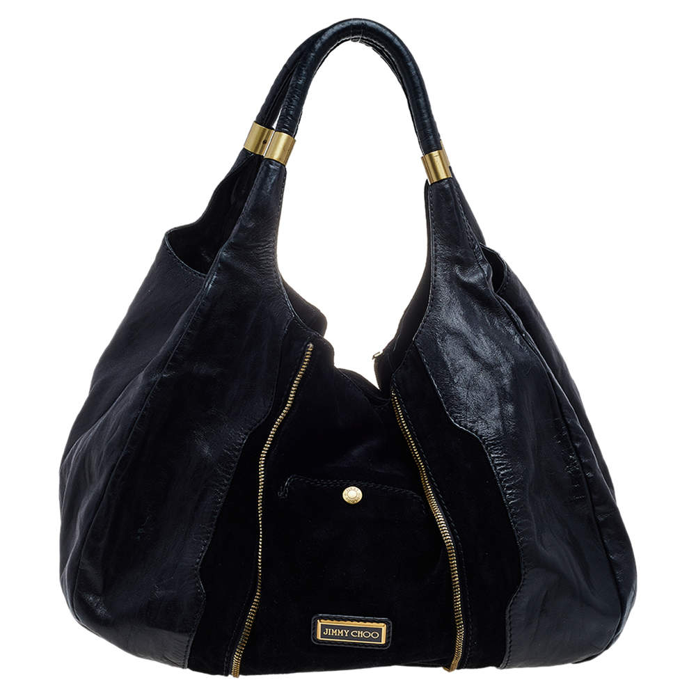 Pre Owned Jimmy Choo Black Leather and Suede Mona Tote